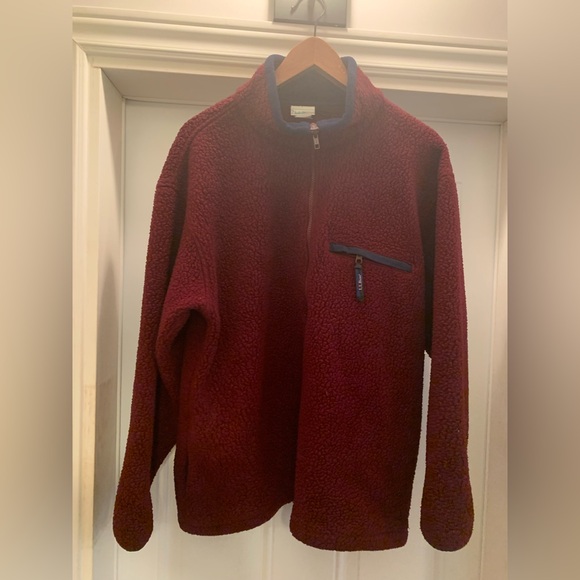 L.L Bean Burgundy Fleece Pullover with Blue Accents - Picture 1 of 4